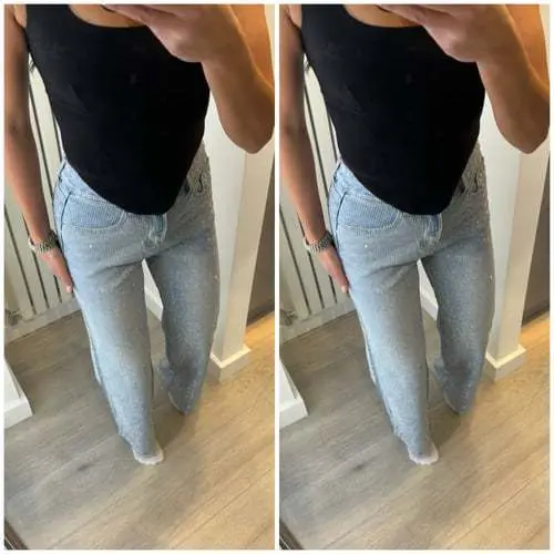 Denim Pant Women Mom Jeans Long Pants Hot Drilling Slim Fit High Waist Straight Trousers Y2k Streetwear Splice Club Party 2025