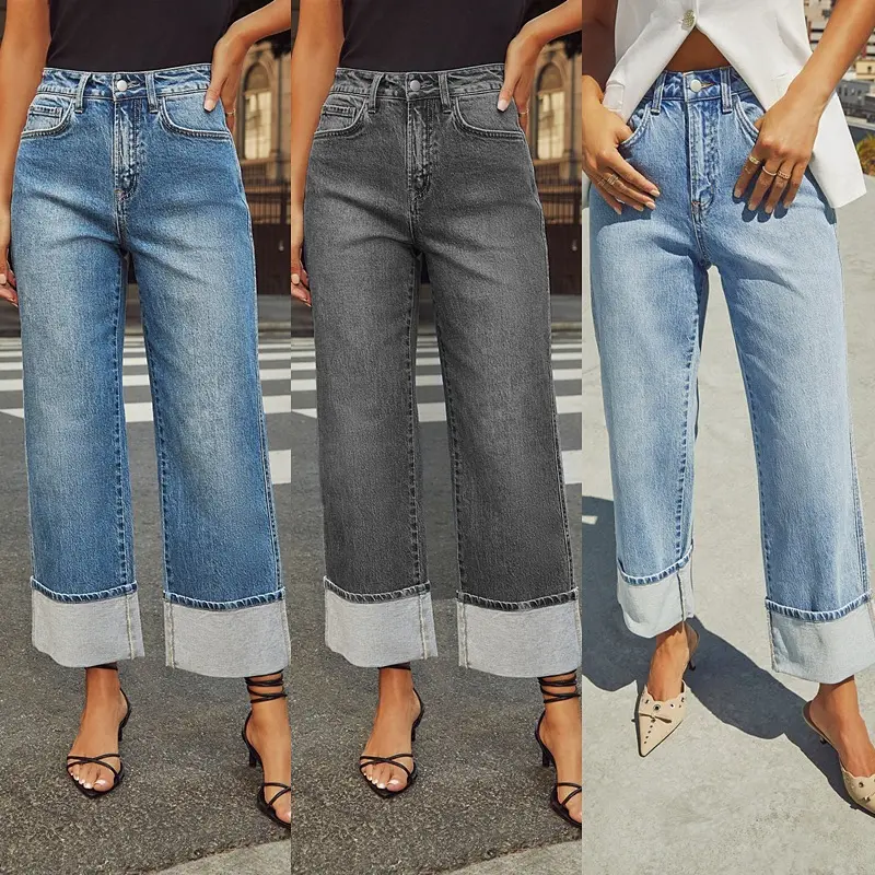 Mom Jeans Women Denim Pant Wide Leg Long Pants Y2k Streetwear High Waist Straight Trousers Elegant Temperament Spring 2025