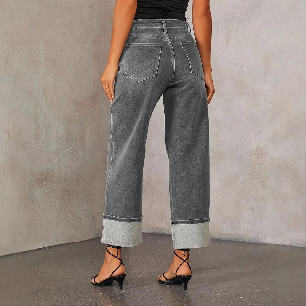Mom Jeans Women Denim Pant Wide Leg Long Pants Y2k Streetwear High Waist Straight Trousers Elegant Temperament Spring 2025