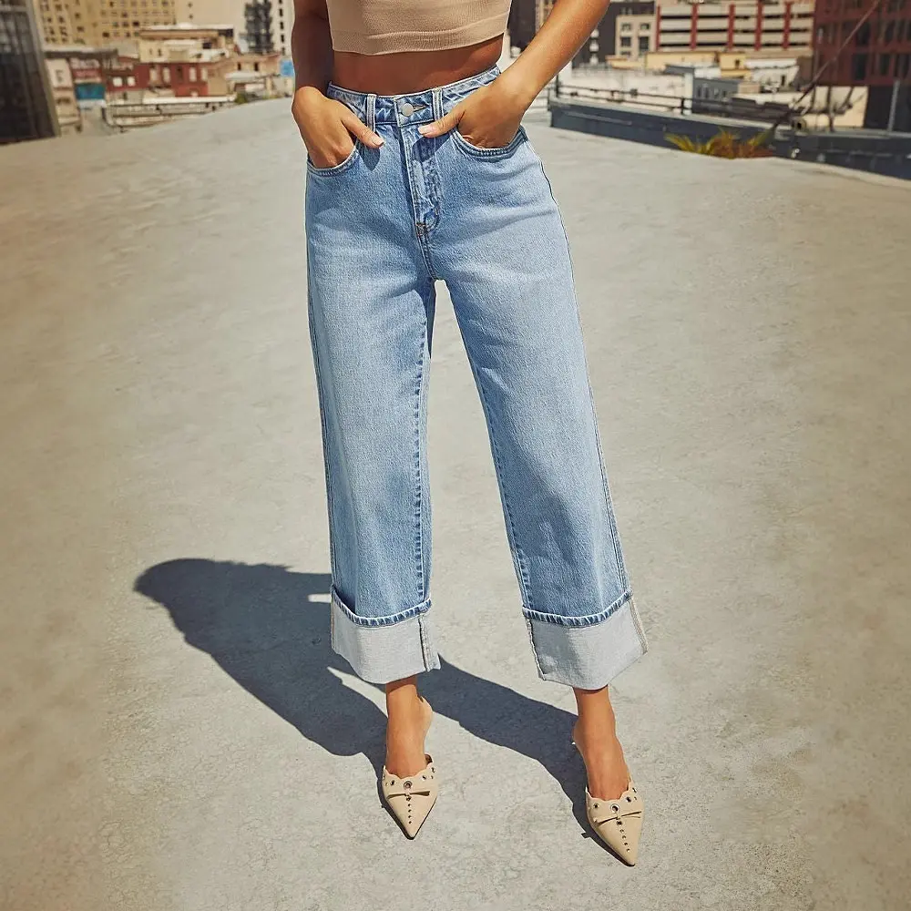 Mom Jeans Women Denim Pant Wide Leg Long Pants Y2k Streetwear High Waist Straight Trousers Elegant Temperament Spring 2025