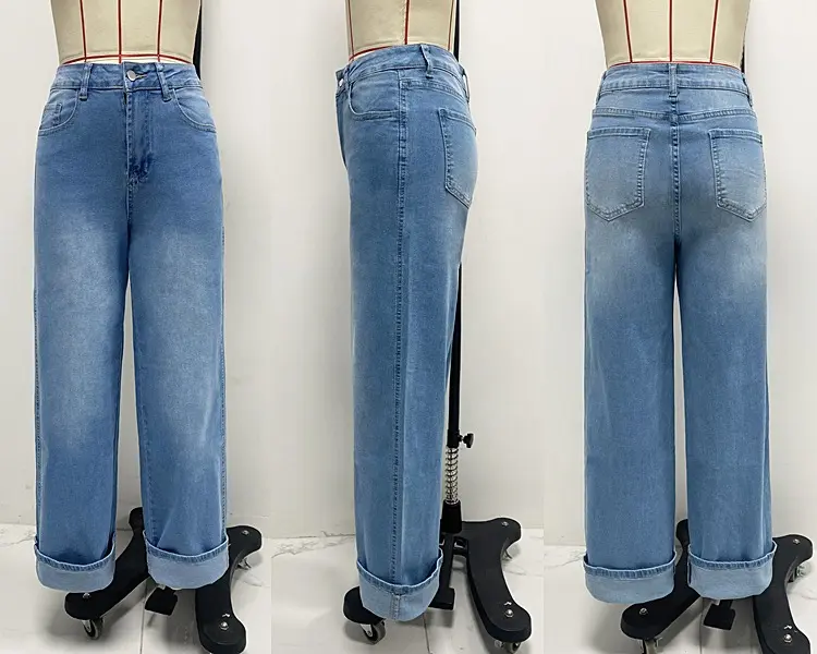 Mom Jeans Women Denim Pant Wide Leg Long Pants Y2k Streetwear High Waist Straight Trousers Elegant Temperament Spring 2025
