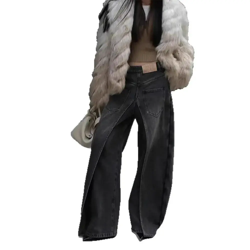 Wide Leg Jeans Women Denim Straight Pants Trousers Floor Length Mom Jeans High Waist Pockets Washed 2025 Streetwear Denims