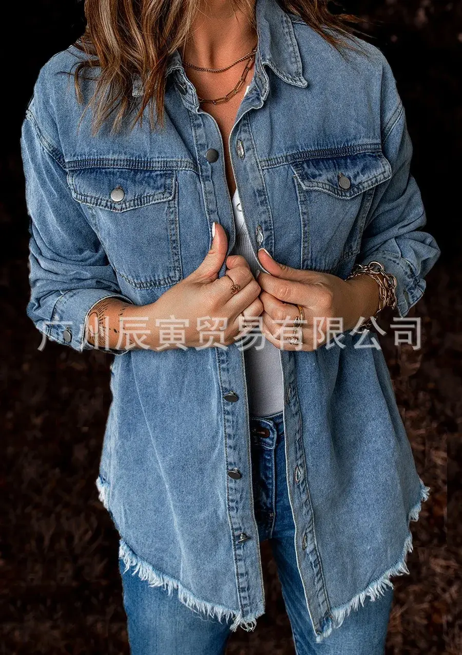 Women Coats Turn Down Collar Jackets Single Breasted Jackets Solid Denim Cardigan Outerwear Pockets Casual Loose Button 2025