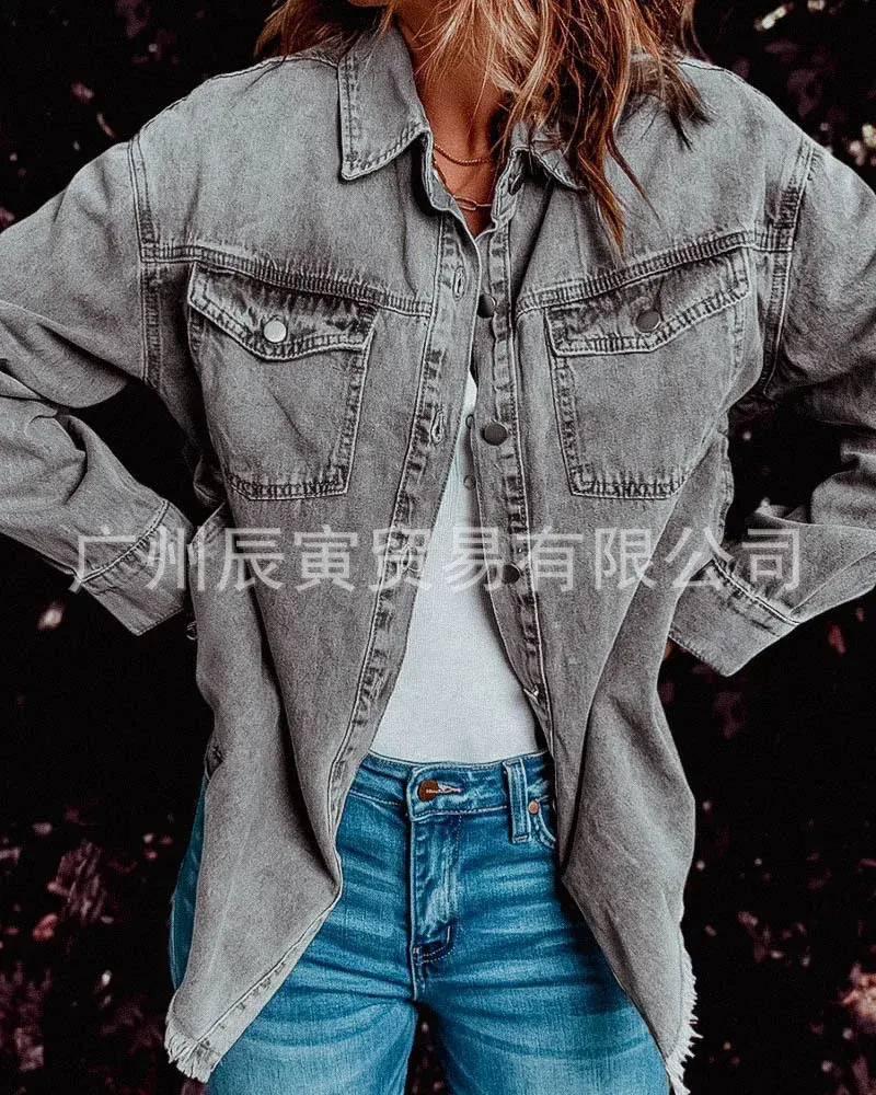 Women Coats Turn Down Collar Jackets Single Breasted Jackets Solid Denim Cardigan Outerwear Pockets Casual Loose Button 2025