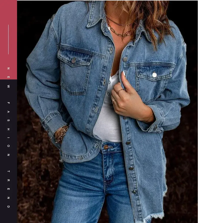 Women Coats Turn Down Collar Jackets Single Breasted Jackets Solid Denim Cardigan Outerwear Pockets Casual Loose Button 2025