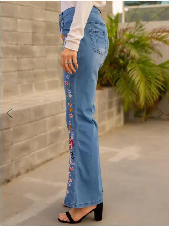 Distressed Flare Jeans Women High Waist Denim Blue Pant Vintage Embroidery Ankle Length Pants Casual Basics 2025 Pockets Loose