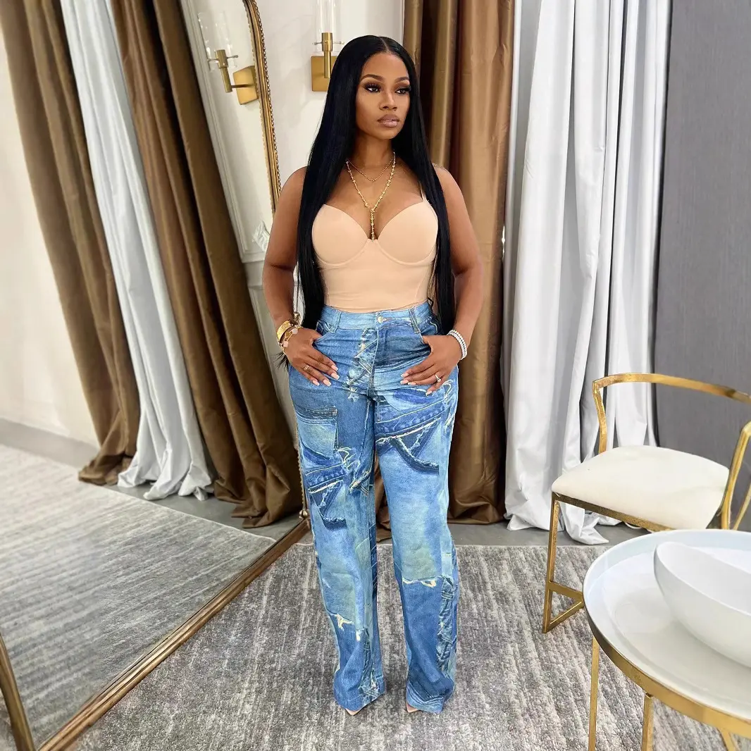 Denim Pant Women Jeans Wide Leg Long Pants High Waist Straight Trousers Y2k Streetwear Mom Jeans Casual Loose Summer 2025