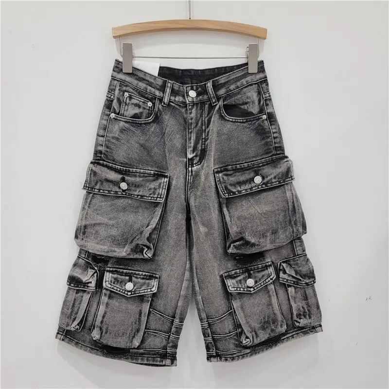 Denim Pant Women Mom Jeans Calf Length Pants Pockets High Waist Straight Trousers Y2k Streetwear Club Splice Casual Loose 2025
