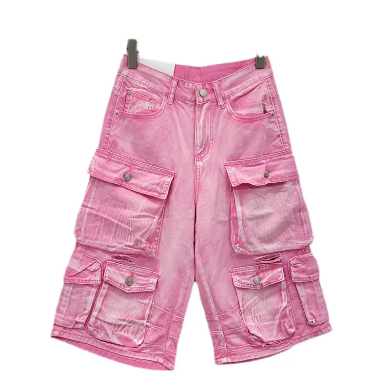 Denim Pant Women Mom Jeans Calf Length Pants Pockets High Waist Straight Trousers Y2k Streetwear Club Splice Casual Loose 2025