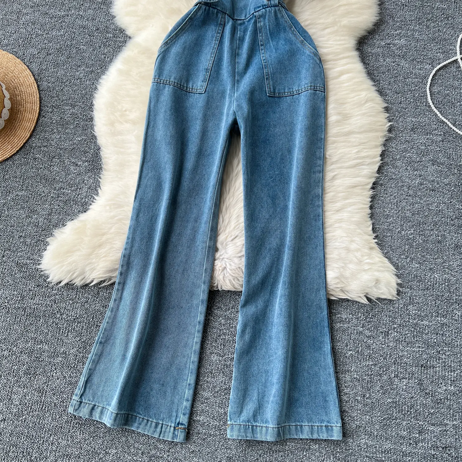 Jumpsuits Women Denim Suspender Jeans One Piece Wide Leg Pants Washed Mom Distressed Pockets Trousers Summer 2025 Streetwear