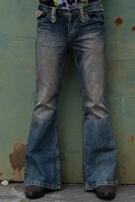 Men Jeans Distressed Boot Cut Ankle Length Denim Slim Fit Zipper Pockets Slight Strech Mid Waist Punk Style Spring 2024