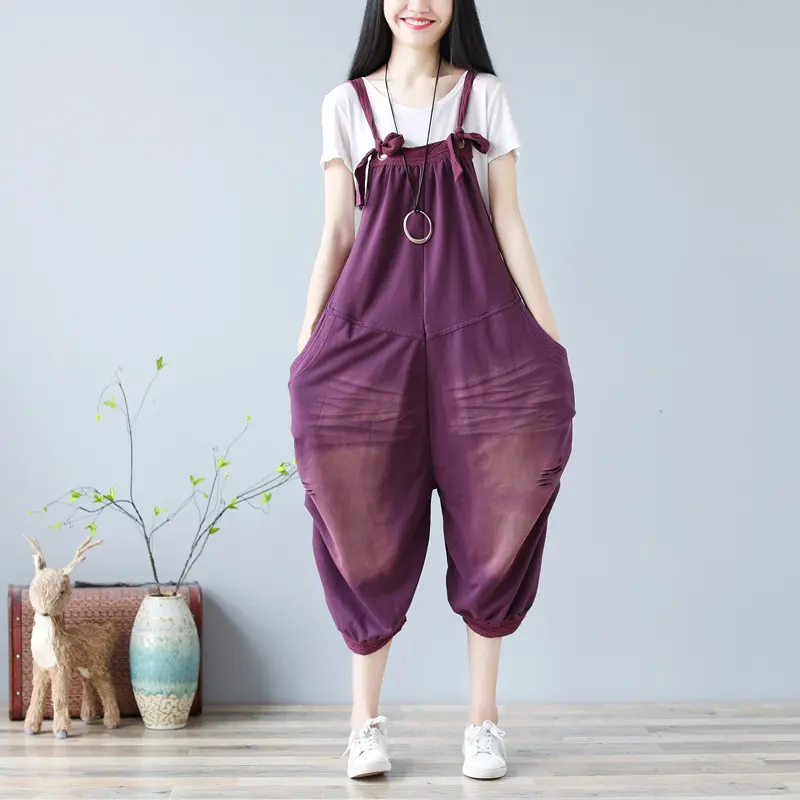 Jumpsuits Women Denim One Piece Suspenders Mom Jeans Overalls Hole Wide Leg Long Pants High Waist Work Y2k Streetwear Rompers