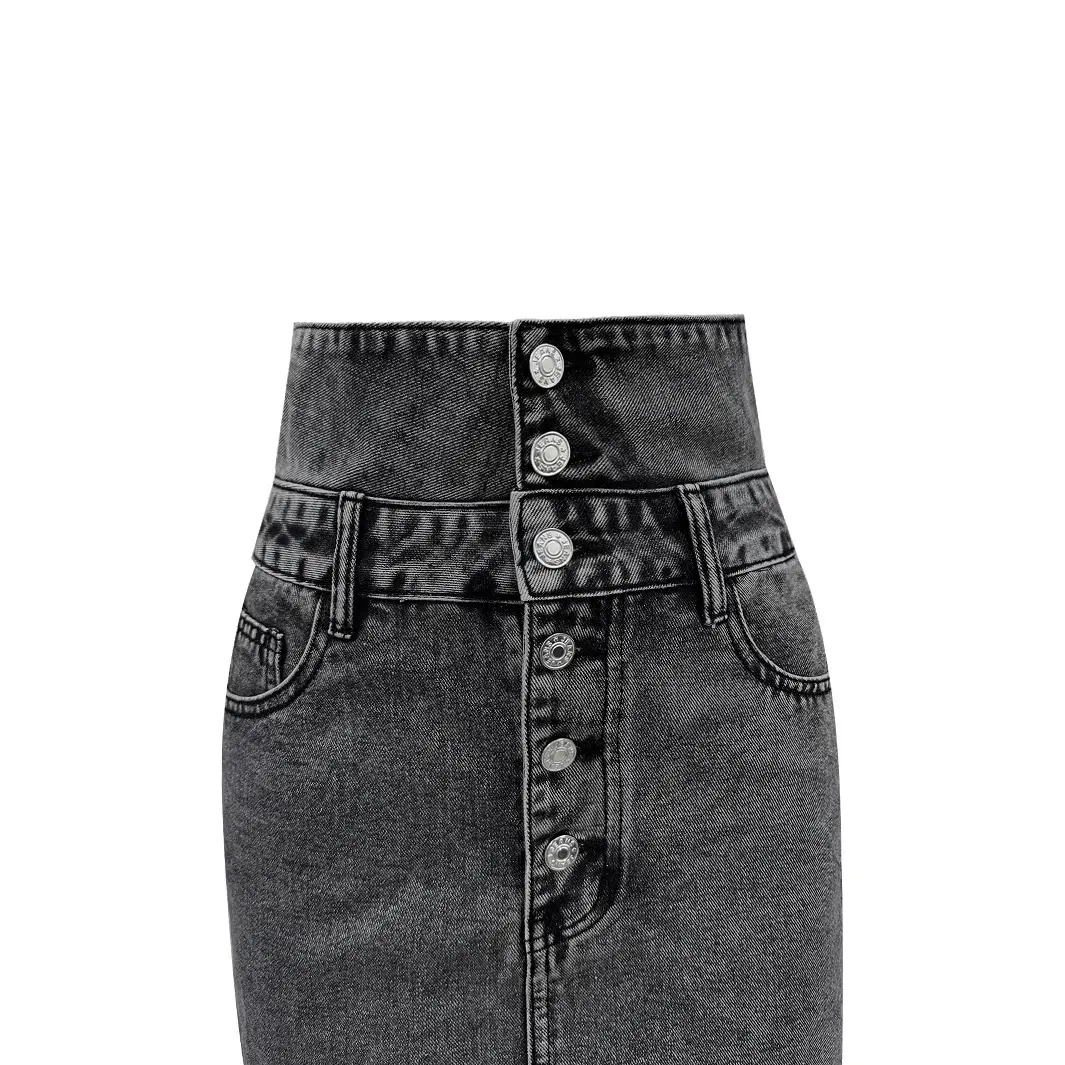 Denim Skirts Women Mid Length Skirt A Line Slim Mom Jeans Button Elegant Splice Y2k Temperament Casual Party Club Summer 2025