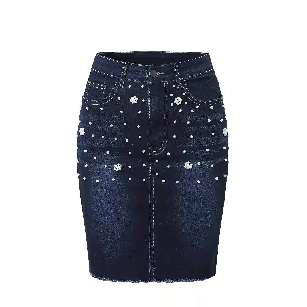 Denim Skirts for Women Sexy Hip Skirt Embroidered Flares Washed Distressed Pockets Slim High Waist 2025 Y2k Mom Jeans Streetwear
