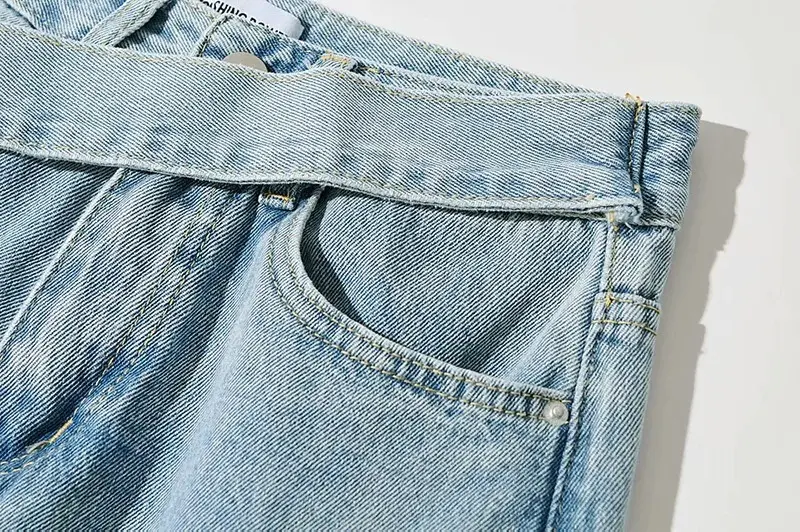 Spliced Wide Leg Denim Pants Women Ankle Length Jean Solid Loose Pockets High Waist Washed Vintage Jeans Zipper Fly Basics 2024