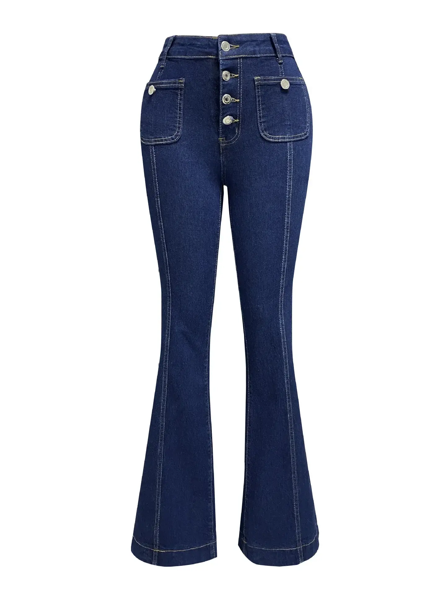 Women Jeans Flare Pants High Waist Streetwear Pockets Buttons Trousers 2025 Autumn Female Casual Stretch Denim Floor Length