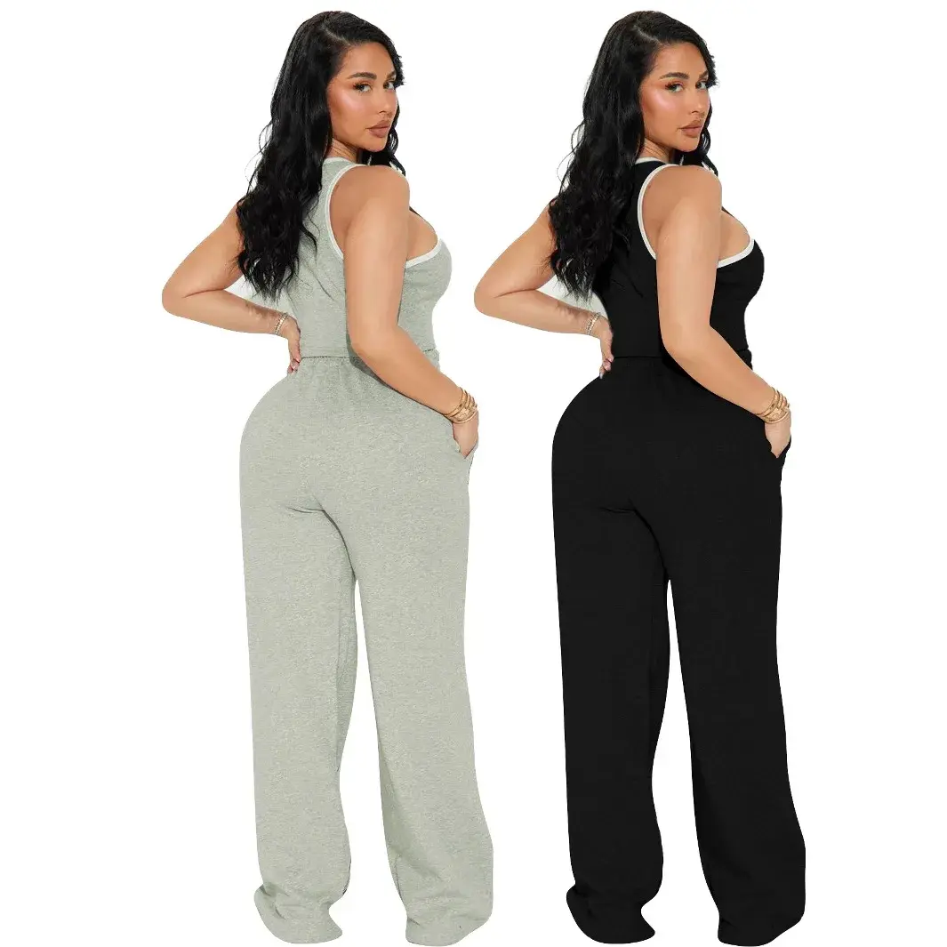 Two Piece Sets Women Sports Suit Vest Top Wide Leg Pants Striped Elastic Waist Matching Sets Trousers Sportswear 2025 Tracksuit