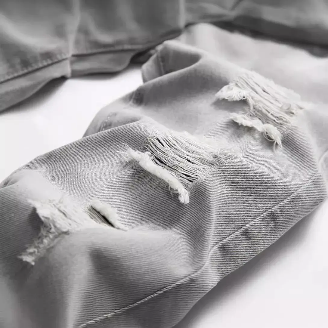 Men Jeans Boys Straight Ripped Children Washed Distressed Pockets Casual Denim Trousers Big Kids Streetwear 2025 Hole Pants