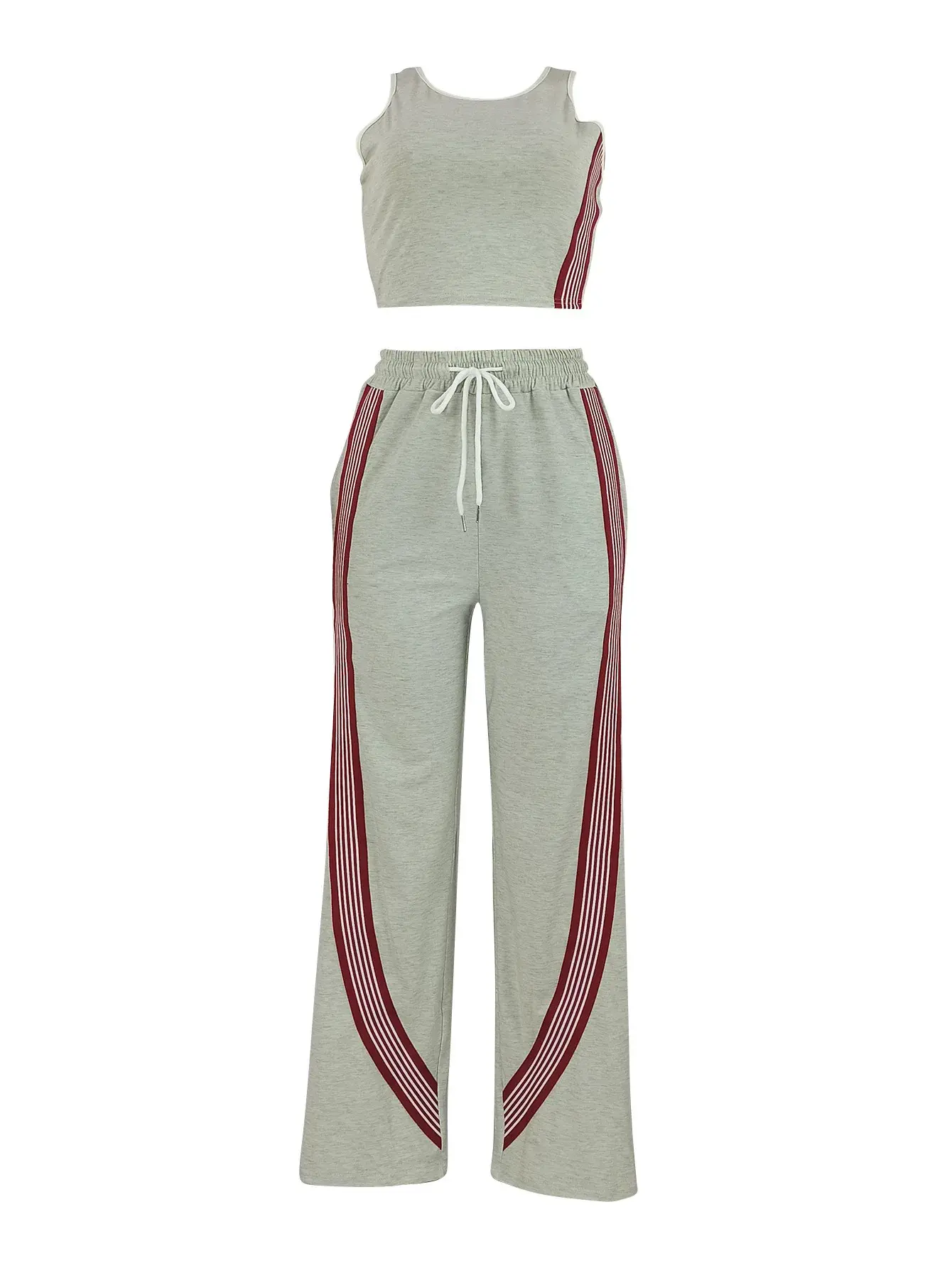 Two Piece Sets Women Sports Suit Vest Top Wide Leg Pants Striped Elastic Waist Matching Sets Trousers Sportswear 2025 Tracksuit