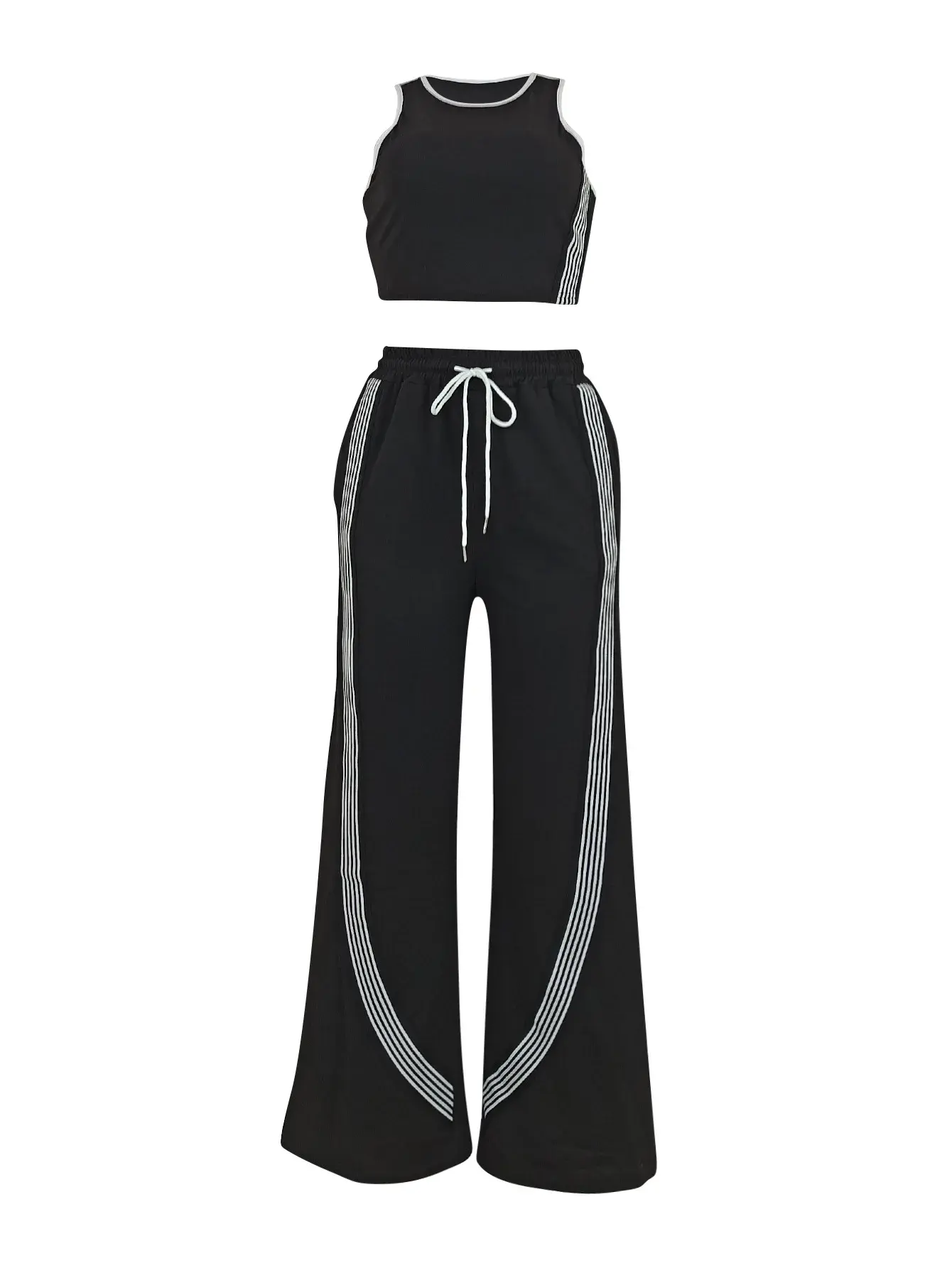 Two Piece Sets Women Sports Suit Vest Top Wide Leg Pants Striped Elastic Waist Matching Sets Trousers Sportswear 2025 Tracksuit