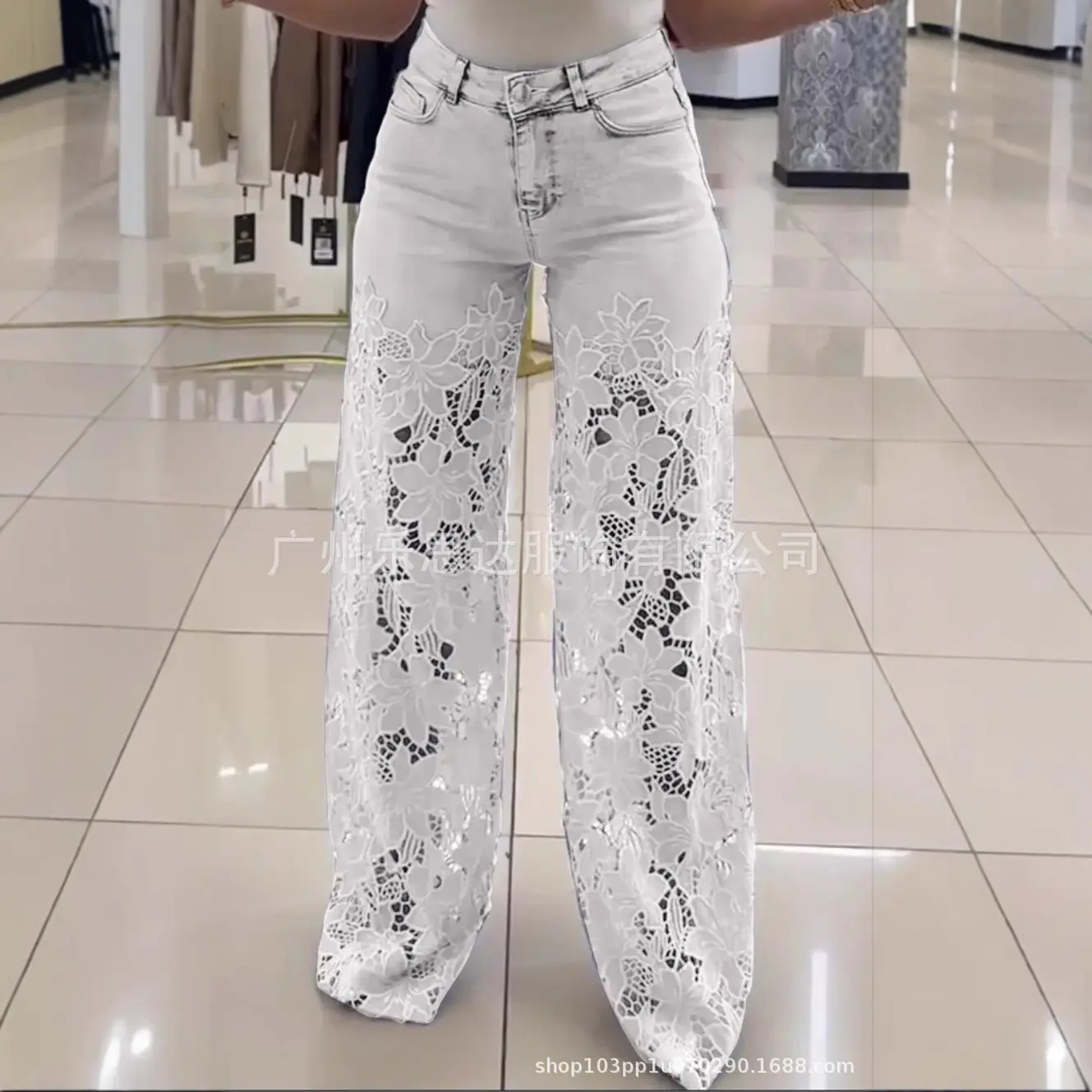 Denim Pant Women Mom Jeans Hollow Out Long Pants Floral Slim High Waist Straight Trousers Y2k Streetwear Elegant Temperament