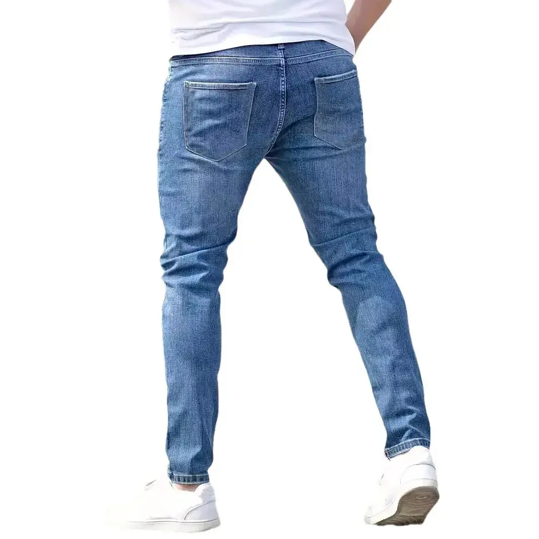Men Jeans Denim Holes Skinny Vintage Wash Solid Pencil Pants 2025 Distressed Ankle Length Sheath Punk Style Pockets Punk