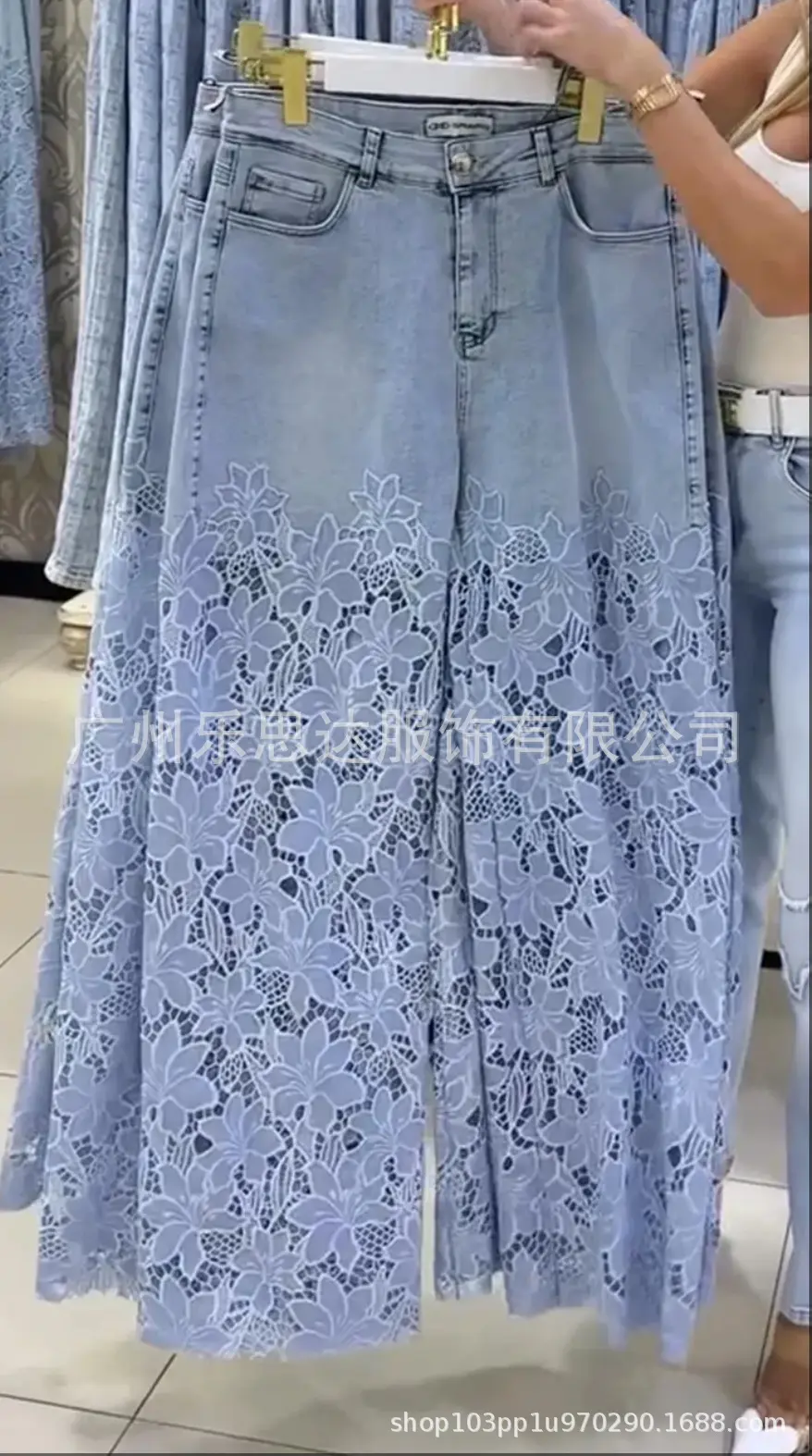 Denim Pant Women Mom Jeans Hollow Out Long Pants Floral Slim High Waist Straight Trousers Y2k Streetwear Elegant Temperament
