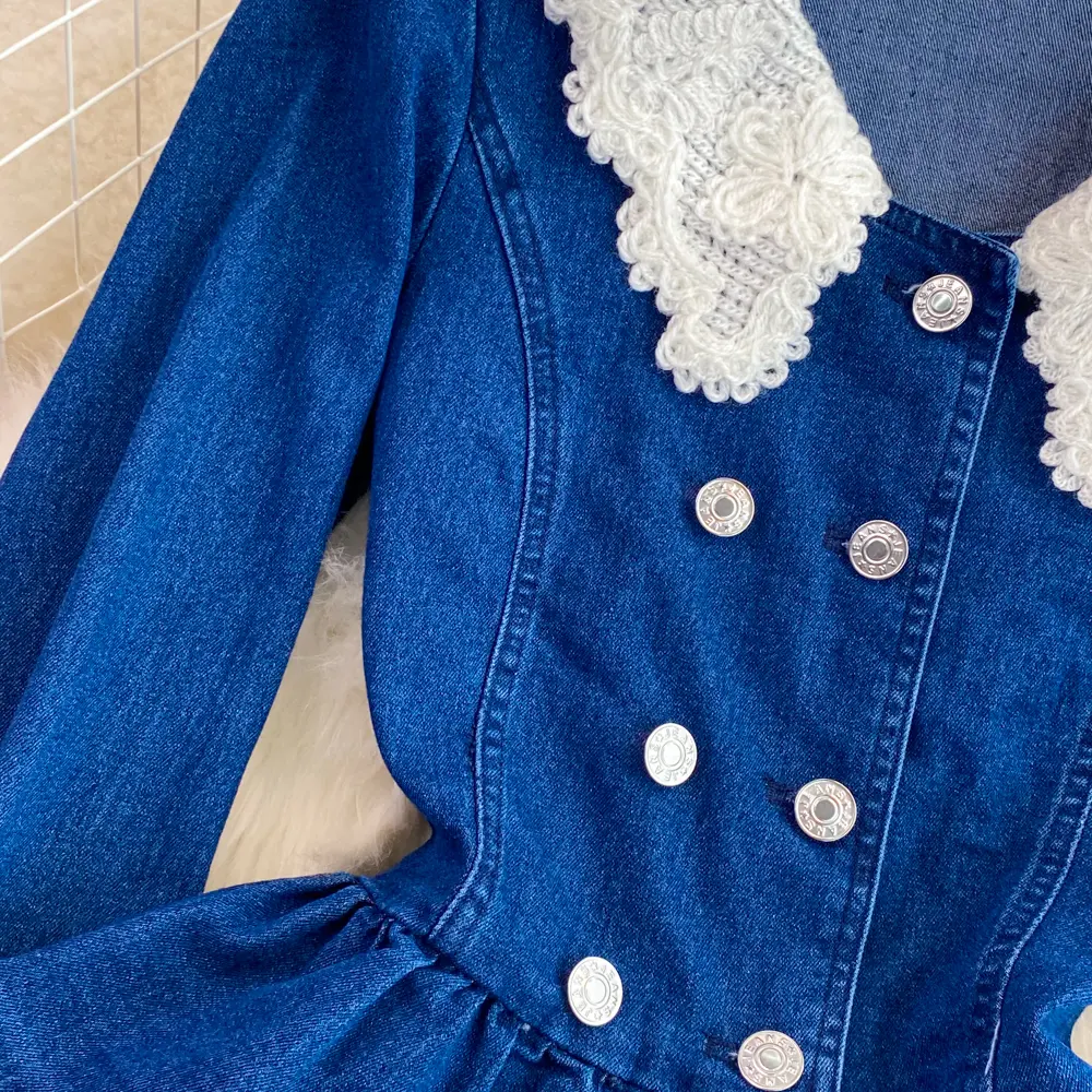 Denim Two Piece Sets Women Jacket Skirt Suit Long Skirts Coat Peter Pan Collar Dress Sets Outfits Washed Sweet Ensemble 2025