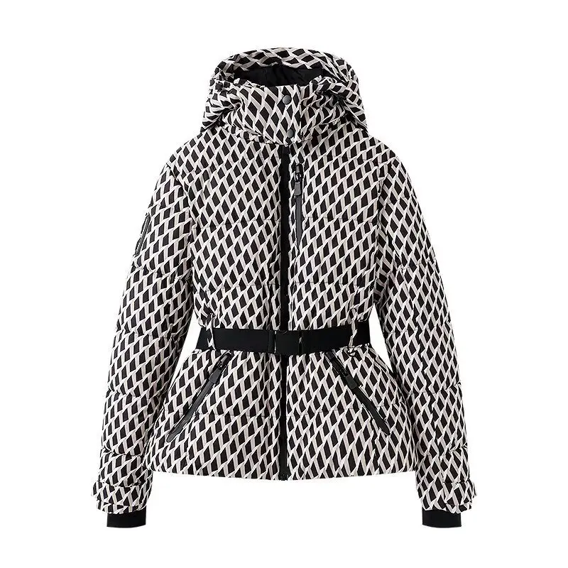 Parkas Women Mid Length Coats Hooded Thick Warm Print Coat Full Sleeve Y2k Streetwear Elegant Jacket Outerwear Autumn Winter