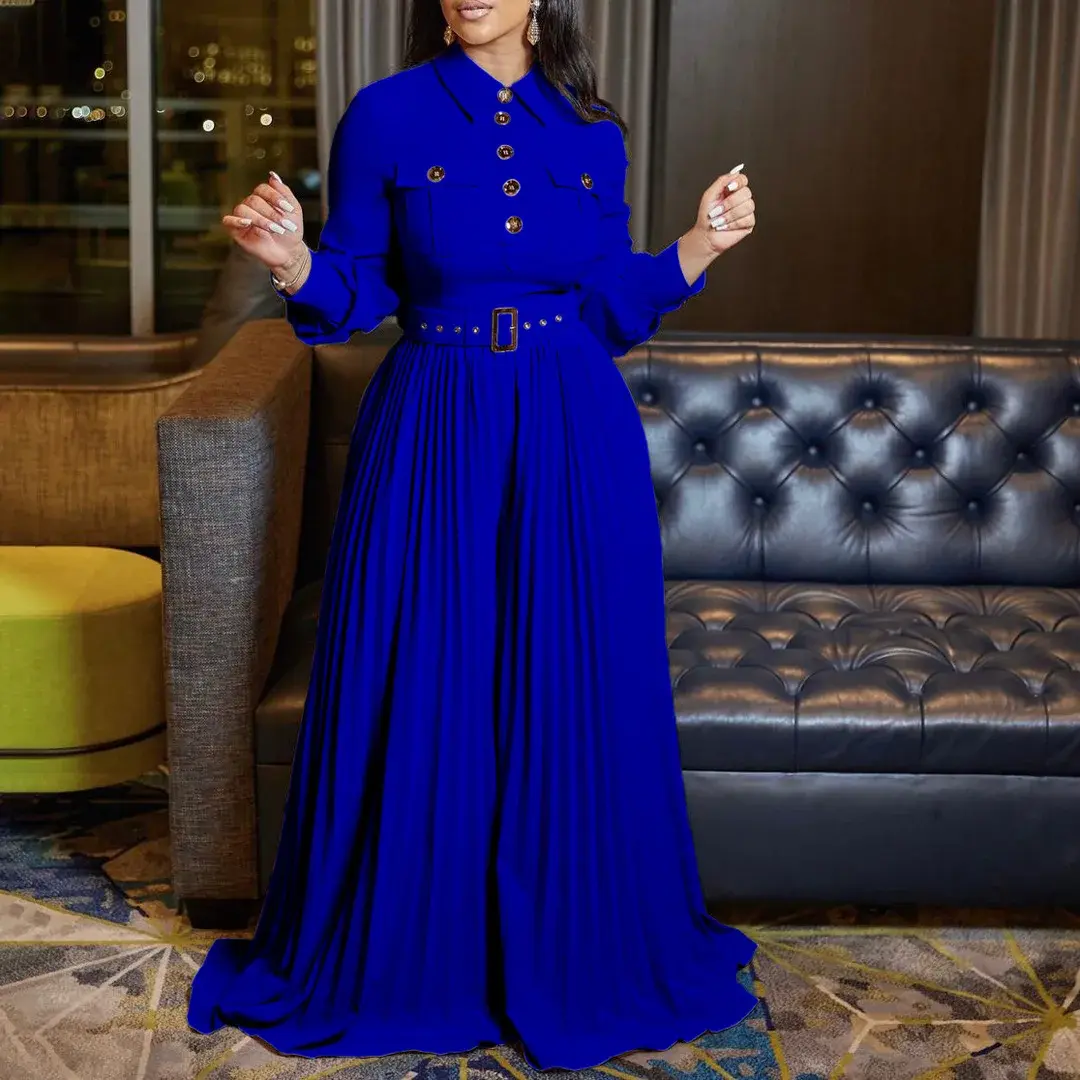 pleated Jumpsuits Women Single Breasted Long Sleeve Rompers Overalls Wide Leg Pants Spliced Sashes Slim Fit One Piece Button