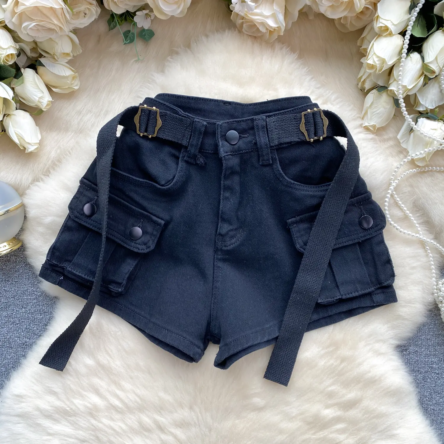 Denim Shorts Women Cargo Jeans High Waist Multiple Pockets Washed Distressed 2025 Summer Mom Streetwear Vintage Short Pants