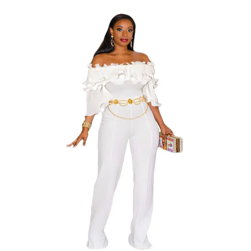 Party Jumpsuit for Women Slash Neck Solid High Waist Irregular Off Shoulder Suit Jumpsuit Bodysuits One Piece Playsuits Overall