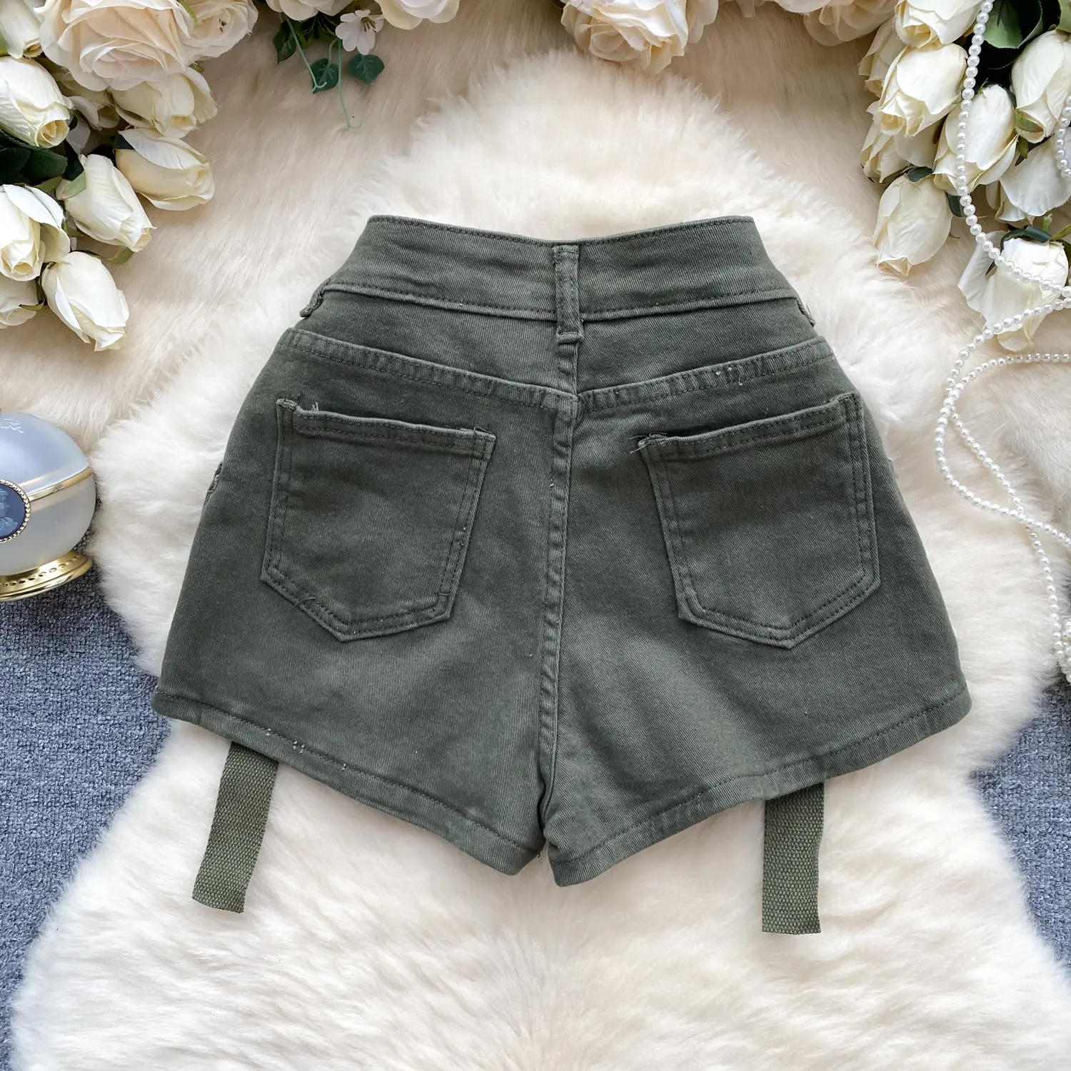 Denim Shorts Women Cargo Jeans High Waist Multiple Pockets Washed Distressed 2025 Summer Mom Streetwear Vintage Short Pants