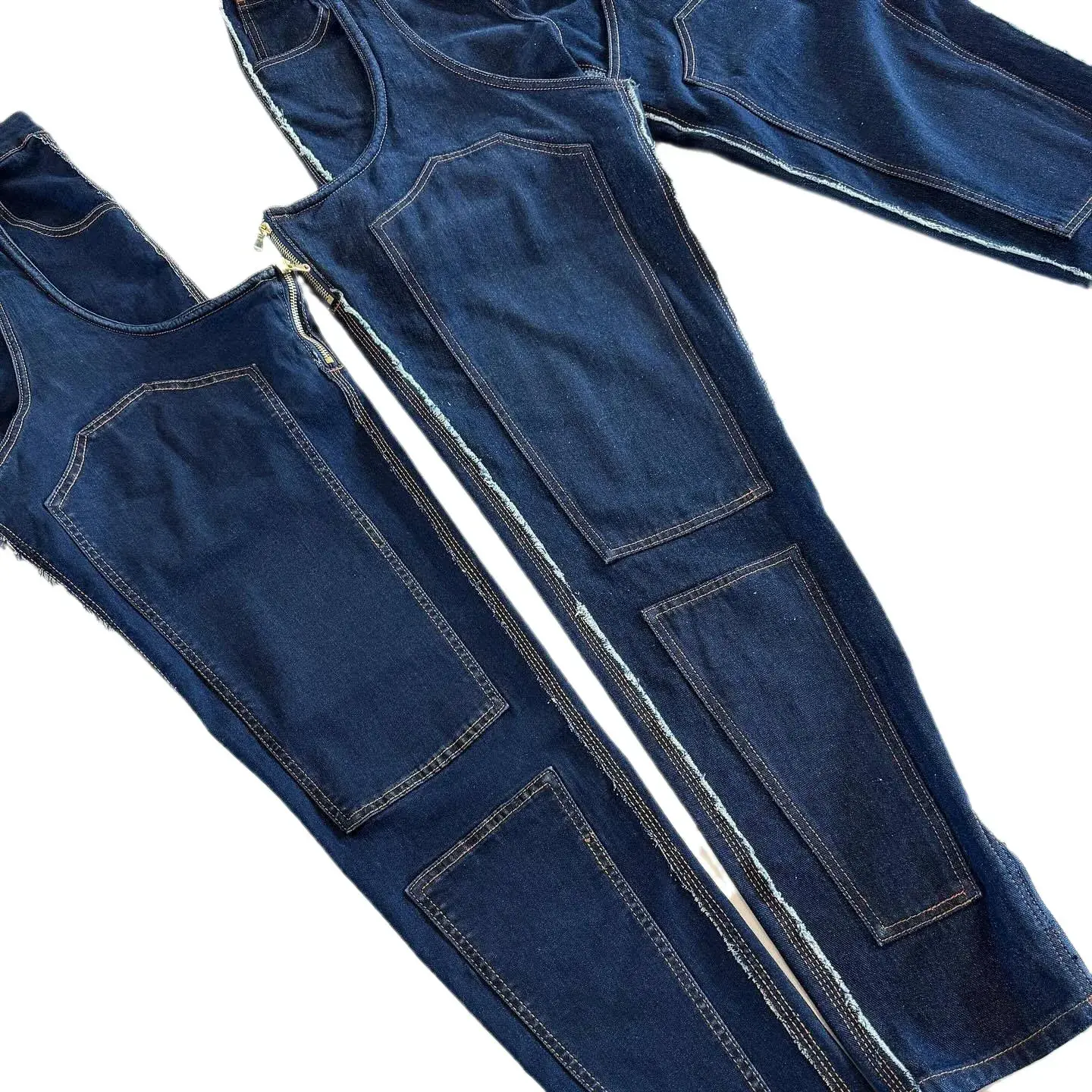 Mom Jeans Straight Pants Women Hollow Out Zipper High Strecth Pockets Irregular Denim Vintage Y2k 2025 Trousers Streetwear