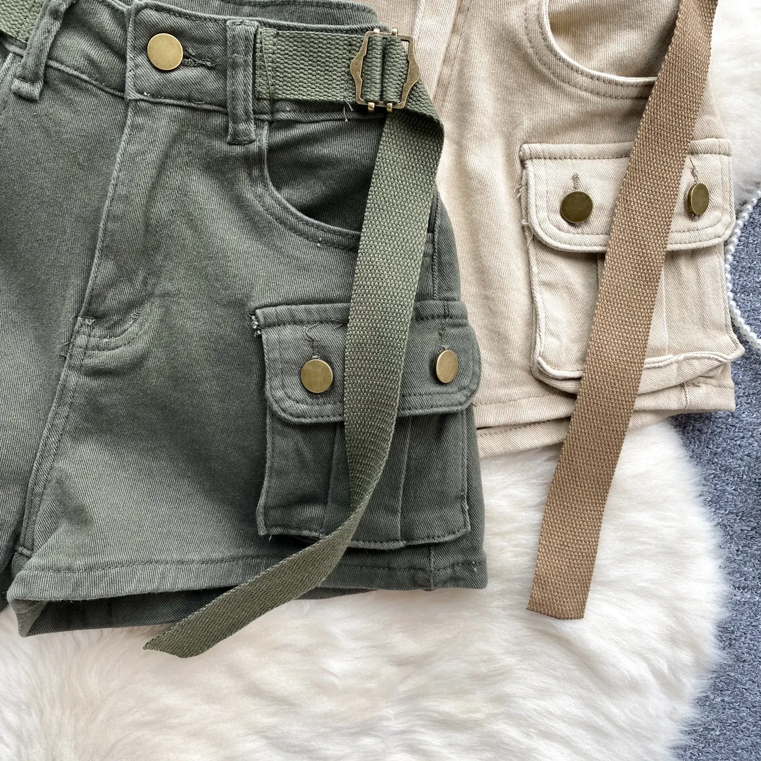 Denim Shorts Women Cargo Jeans High Waist Multiple Pockets Washed Distressed 2025 Summer Mom Streetwear Vintage Short Pants