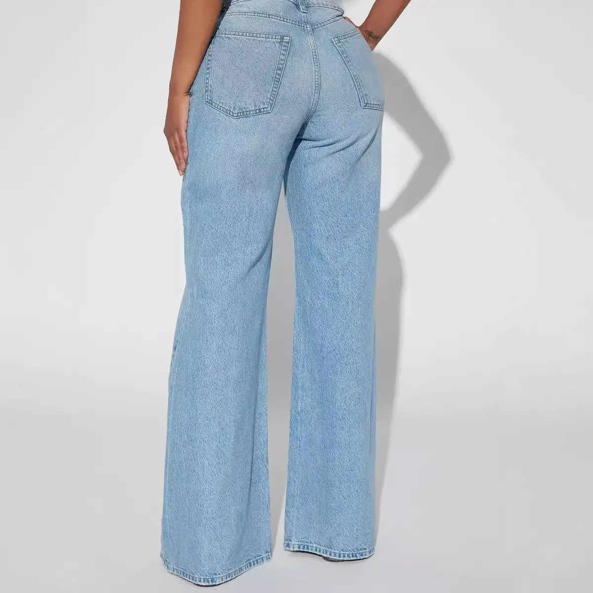 Jeans Wide Leg Pants Women Vintage Denims High Waist Mom Pocket Distressed Washed 2025 Streetwear Floor Length Straight Trousers