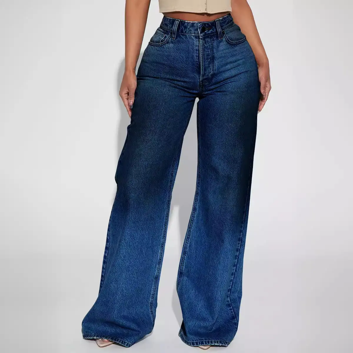 Jeans Wide Leg Pants Women Vintage Denims High Waist Mom Pocket Distressed Washed 2025 Streetwear Floor Length Straight Trousers