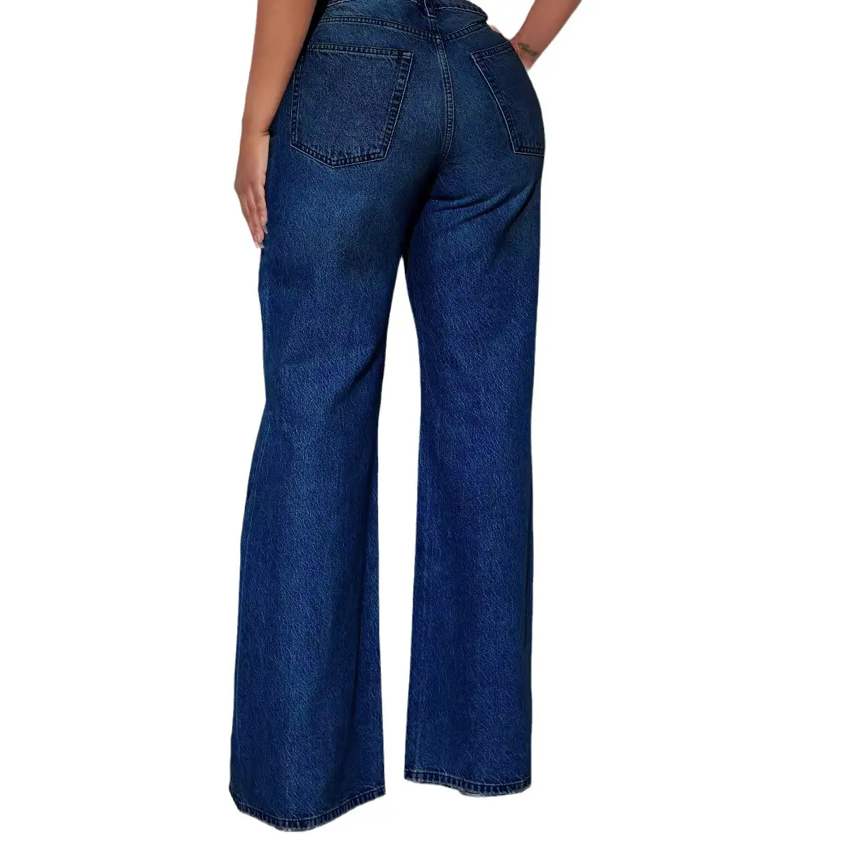 Jeans Wide Leg Pants Women Vintage Denims High Waist Mom Pocket Distressed Washed 2025 Streetwear Floor Length Straight Trousers