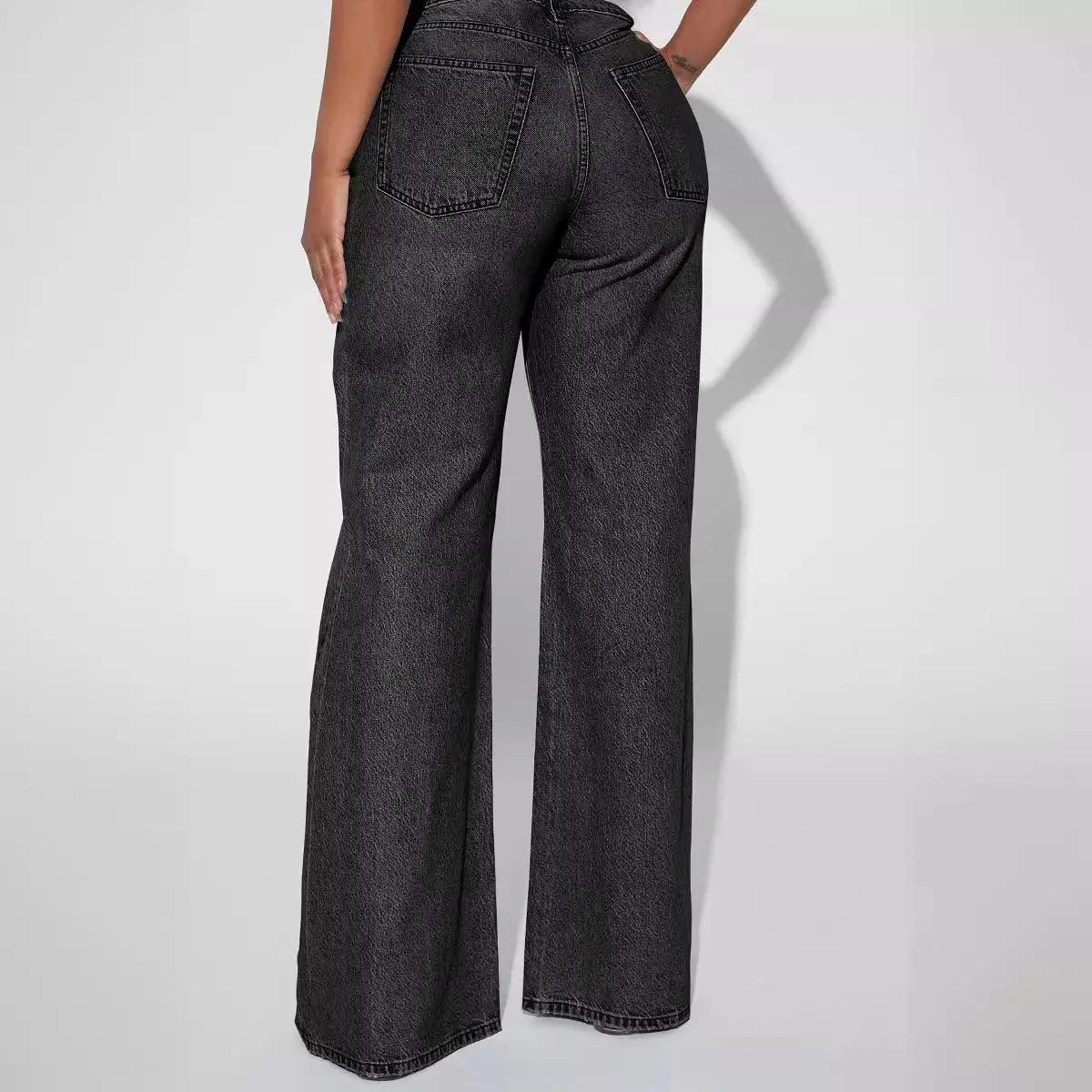 Jeans Wide Leg Pants Women Vintage Denims High Waist Mom Pocket Distressed Washed 2025 Streetwear Floor Length Straight Trousers