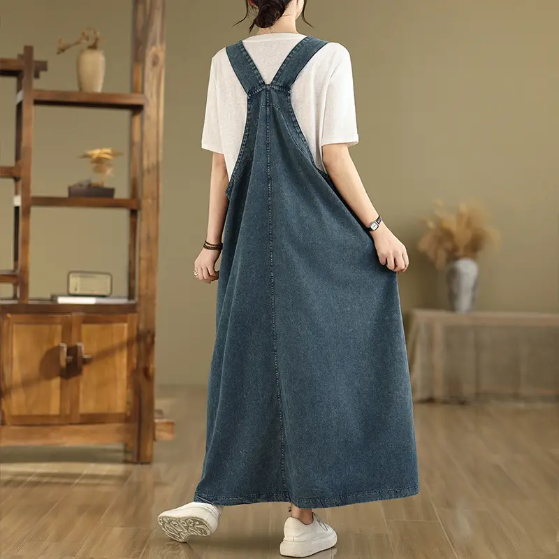 Suspenders Dress Women Denim Long Dresses Sling Sleeveless A Line Vestidos Streetwear Casual Loose Mom Jeans Y2k Summer 2025