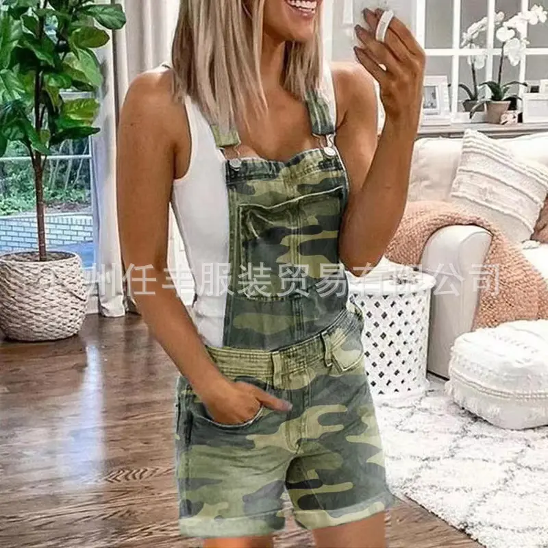 Women Rompers Jeans Jumpsuits One Piece Overalls Washing Denim Shorts Button Loose Casual Pockets Knee Length 2024 Summer