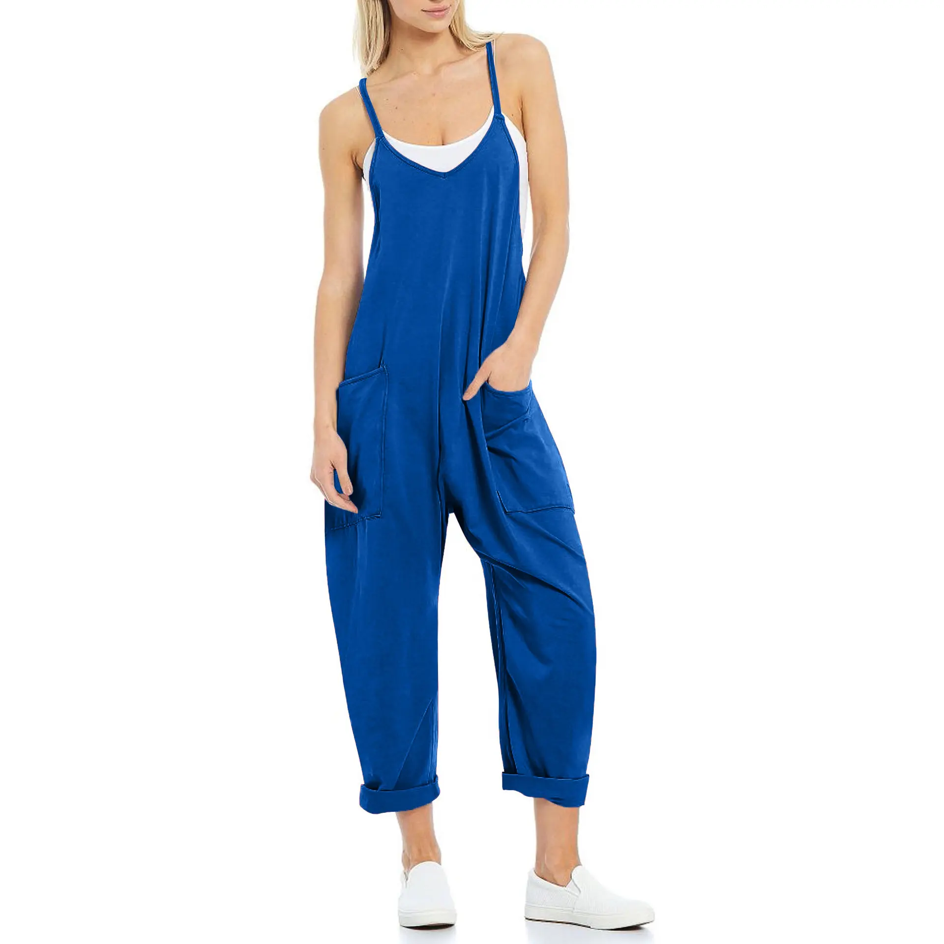 Women Jumpsuits Overalls Solid Rompers One Piece Streetwear Straight Pants Sexy Ankle Length Pockets Knitting Loose Fit 2024