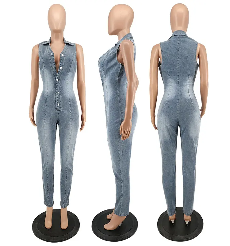 Denim Overalls Women Jumpsuits Sleeveless One Piece High Waist Long Pants Party Bodycon Rompers Y2k Streetwear 2025 Summer