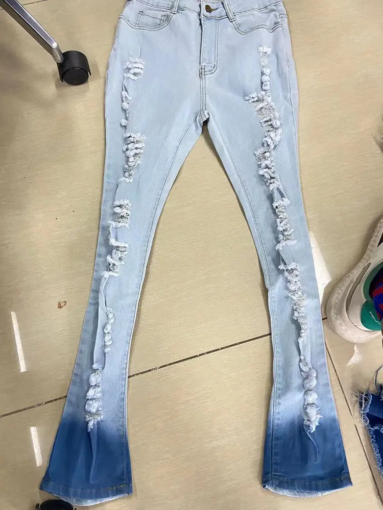 Jeans Ankle Length Women Pencil Denim Hole Pants Ripped Pockets High Waist Jean Skinny Streetwear Button Washed Distressed