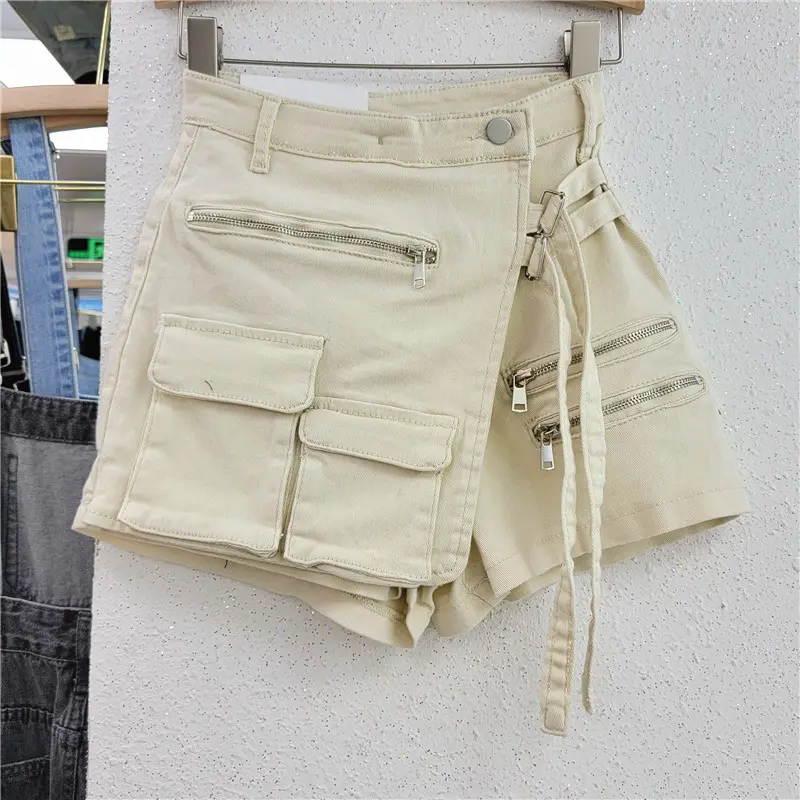 Denim Skirt Women Jeans Culottes Cargo Shorts Irregular Washed High Waist Multiple Y2k Punk Streetwear Short Pants Summer 2025