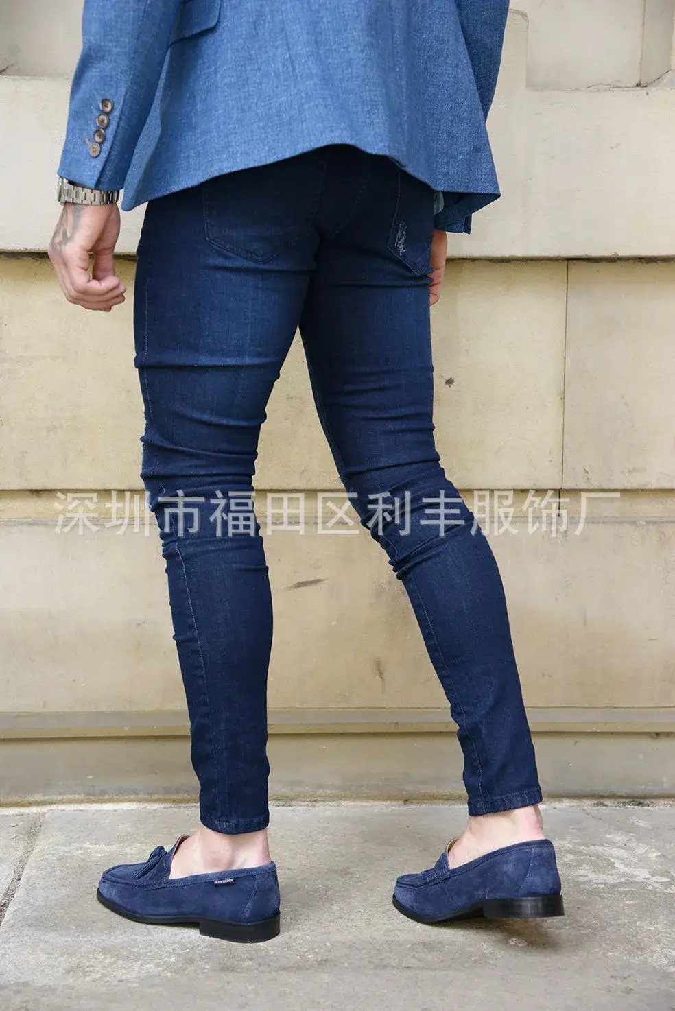 Men Jeans Pencil Pants Denim High Waist Slim Fit Sheath Solid Color Holes Slight Strech 2025 Spring Ankle Length Streetwear