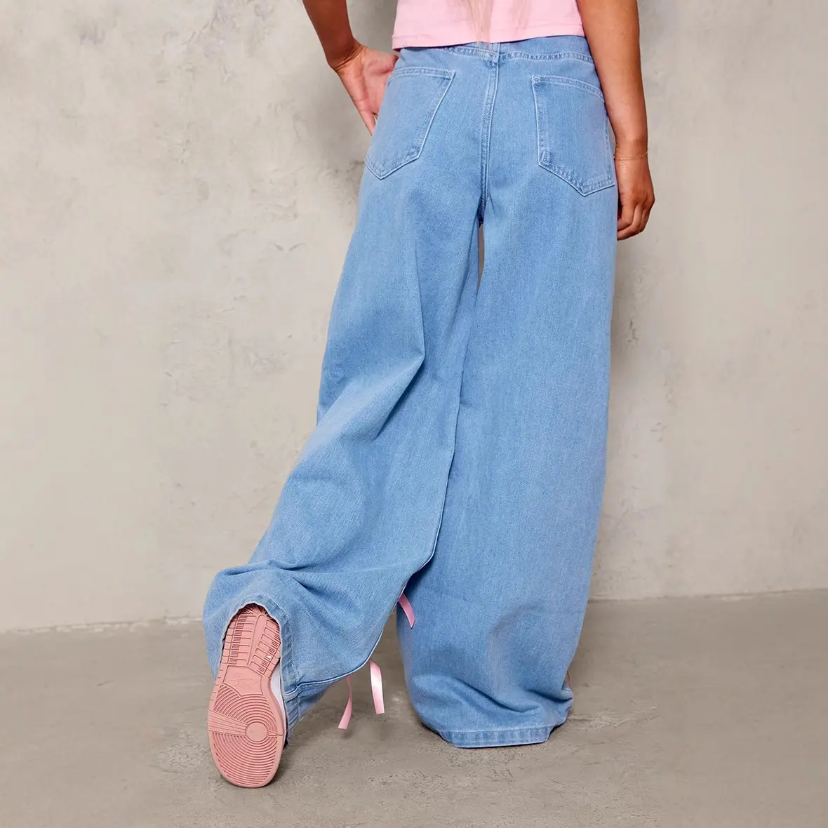 Women Denim Pant Jeans Wide Leg Long Pants Bow High Waist Straight Trousers Y2k Streetwear Elegant Casual Loose Party Club