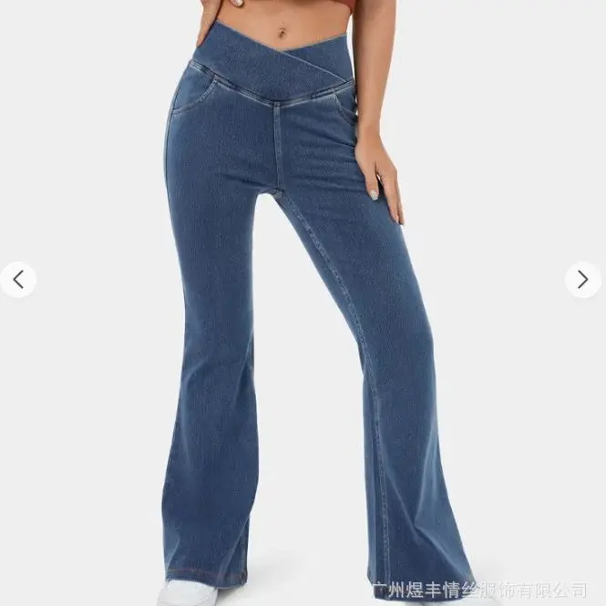 Denim Pant Women Jeans Long Flare Pants Slim Mom Jeans High Waist Yoga Trousers Y2k Streetwear Elegant Splice Sexy Work 2025