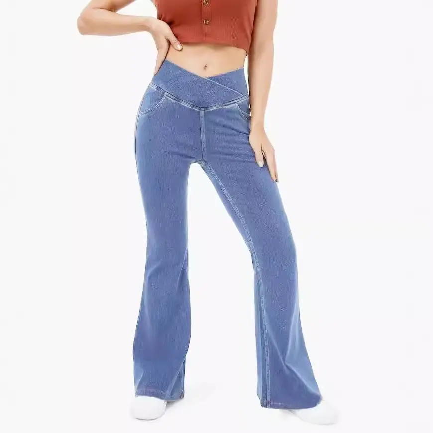 Denim Pant Women Jeans Long Flare Pants Slim Mom Jeans High Waist Yoga Trousers Y2k Streetwear Elegant Splice Sexy Work 2025