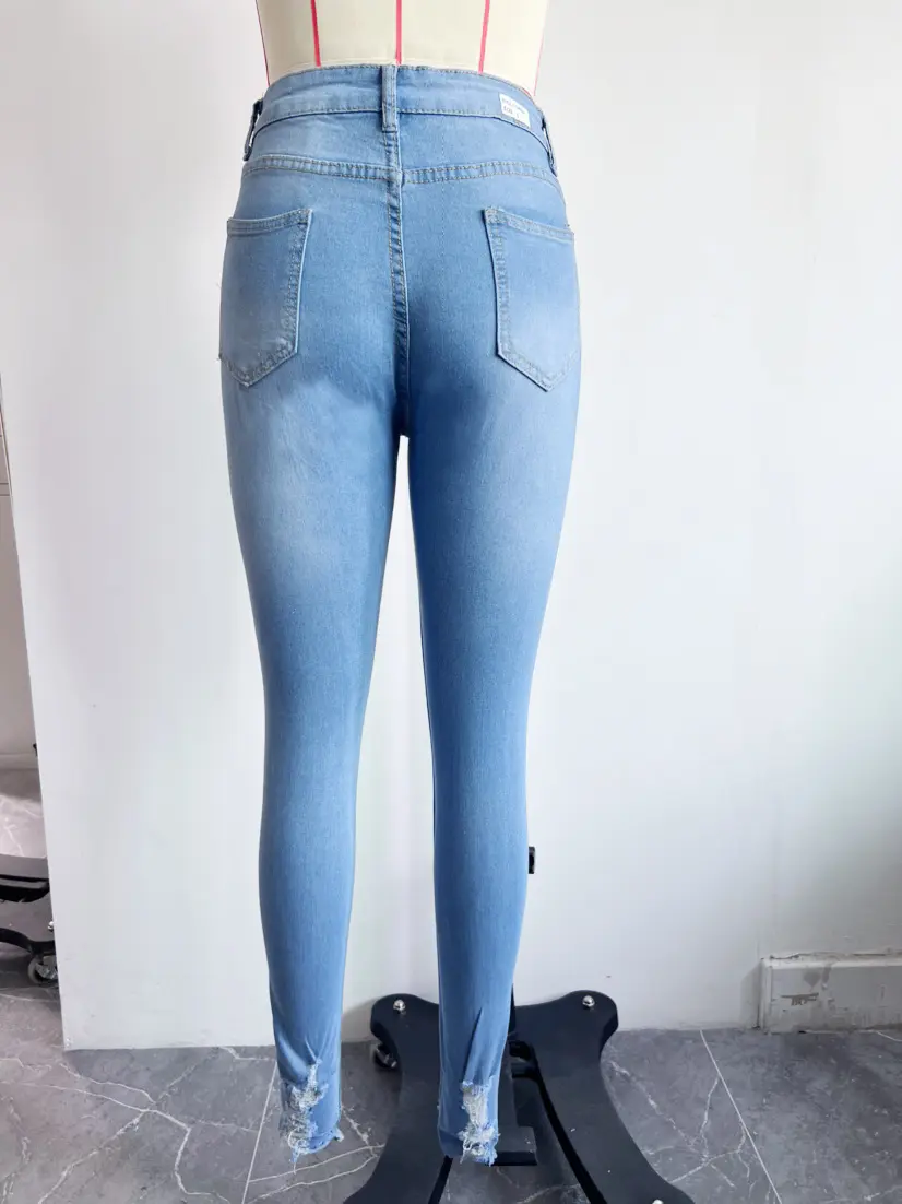 Hole Jeans Women Denim Pencil Pants Ripped Mom Skinny Stretch High Waist Washed Distressed 2025 Streetwear Ankle Length Trousers